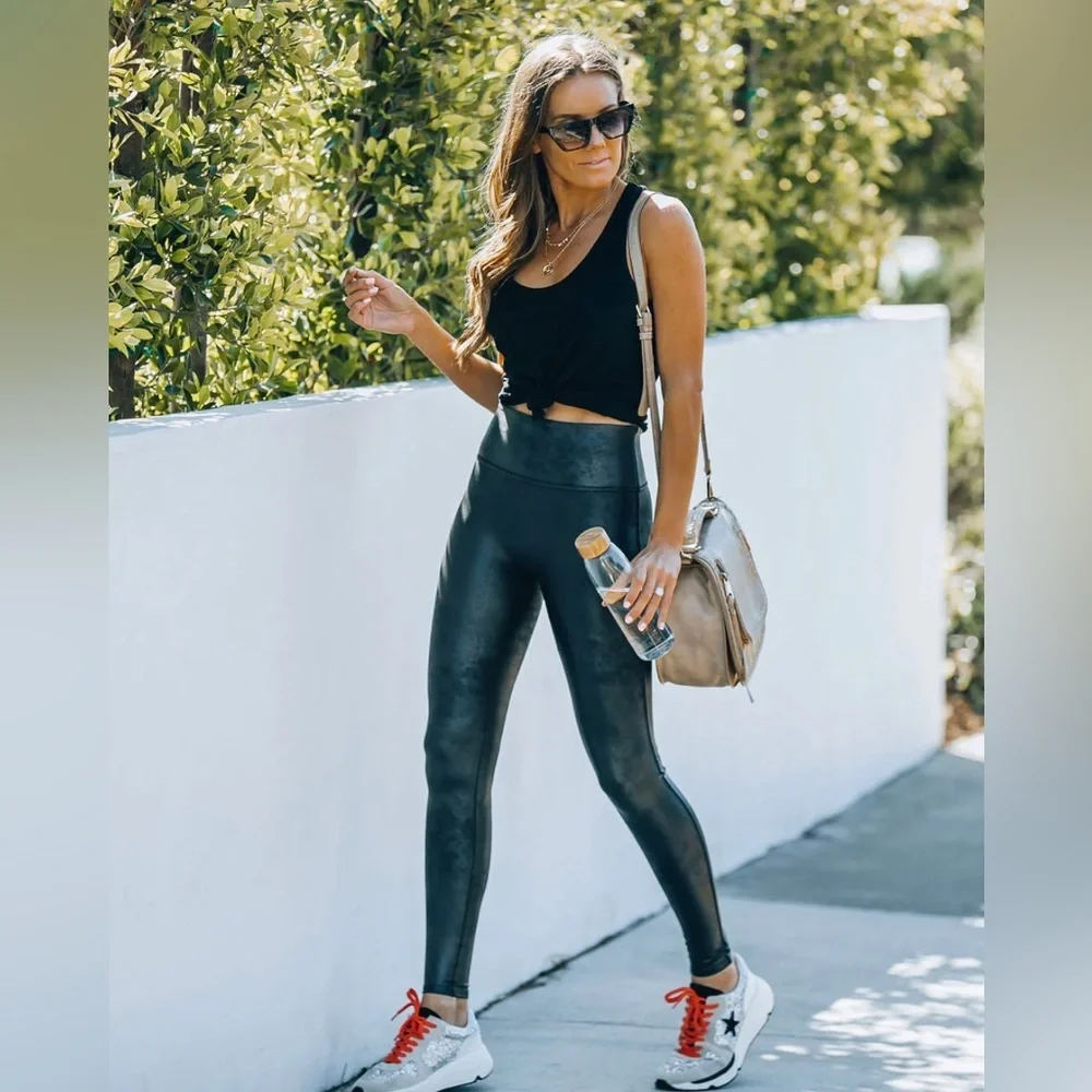 SPANX Faux Leather Leggings In Black Size XL/TG